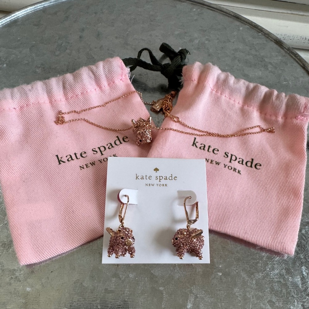 Kate Spade Rose Gold Pig Pendant Necklace & Earrings Set